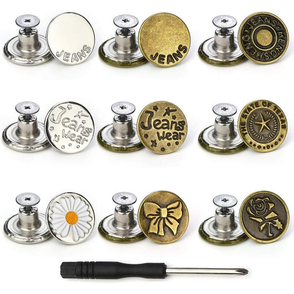 Adjustable No-Sew Jeans Button Kit (9 Pieces)